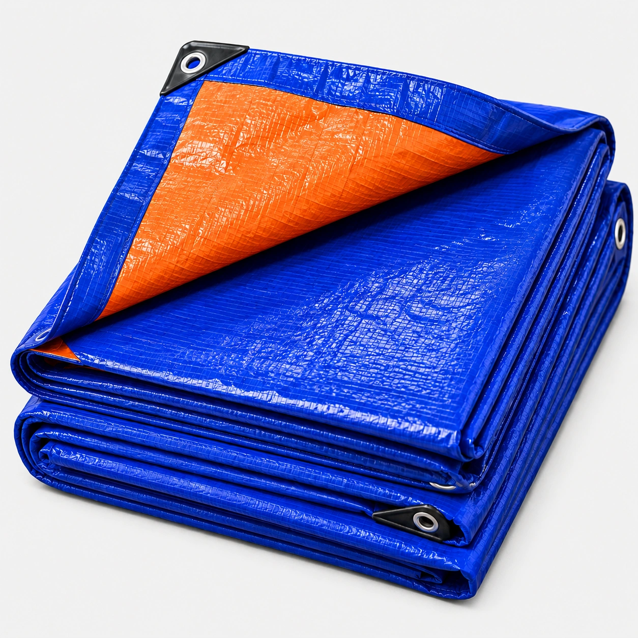 Folded Blue And Orange Tarpaulin With Grommets