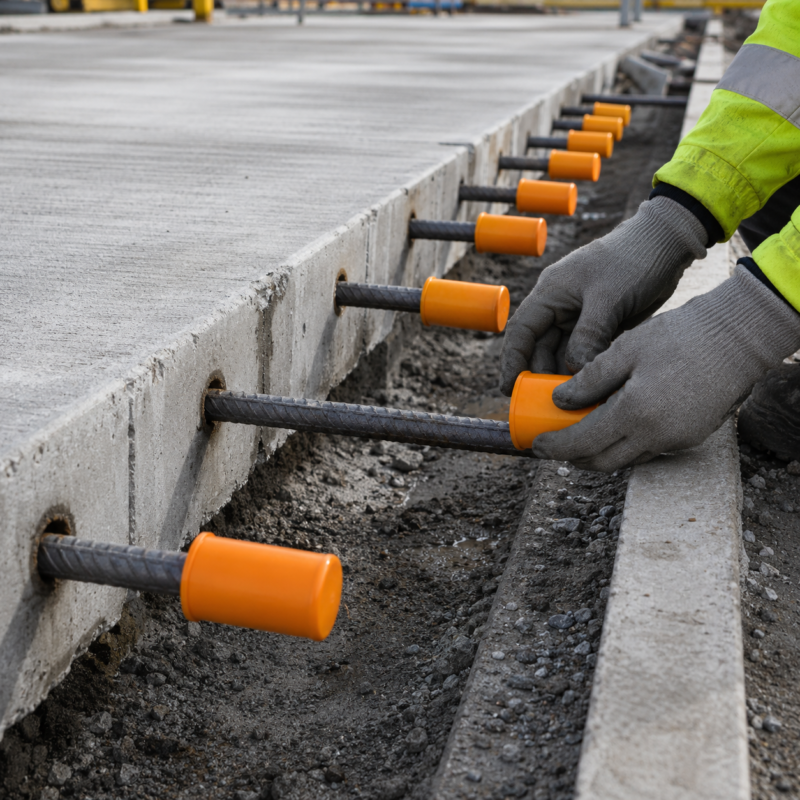 Placing Orange Caps On Rebar Rods