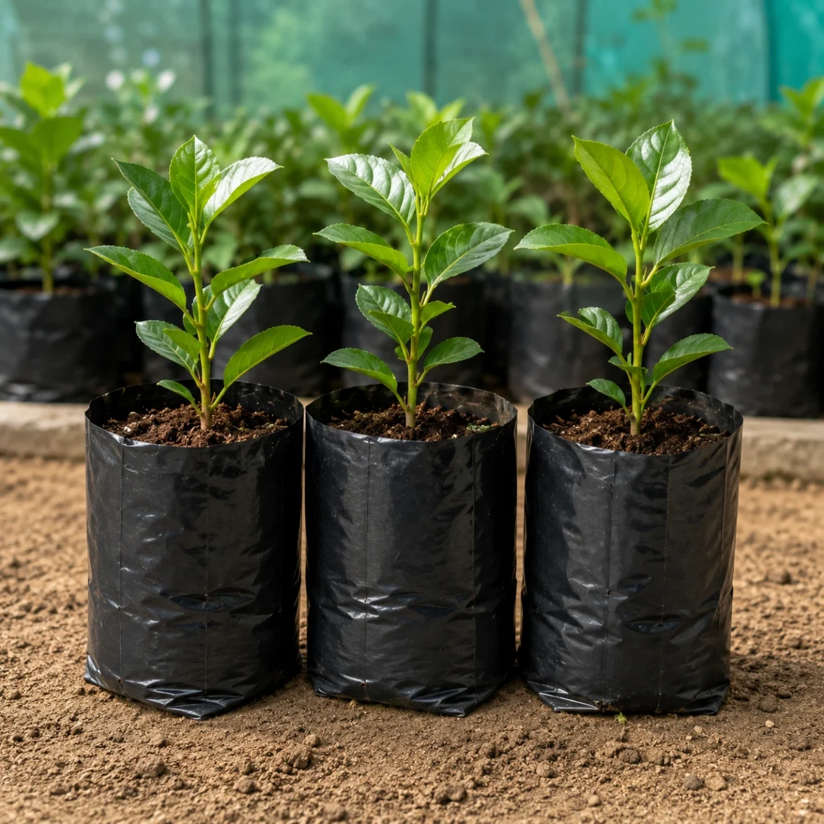 Young Saplings In Garden Nursery Setting